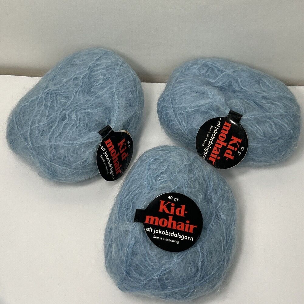 Jakobsdals Kid Mohair Yarn Lot Light Blue 40 Grams Wool Blend Worsted